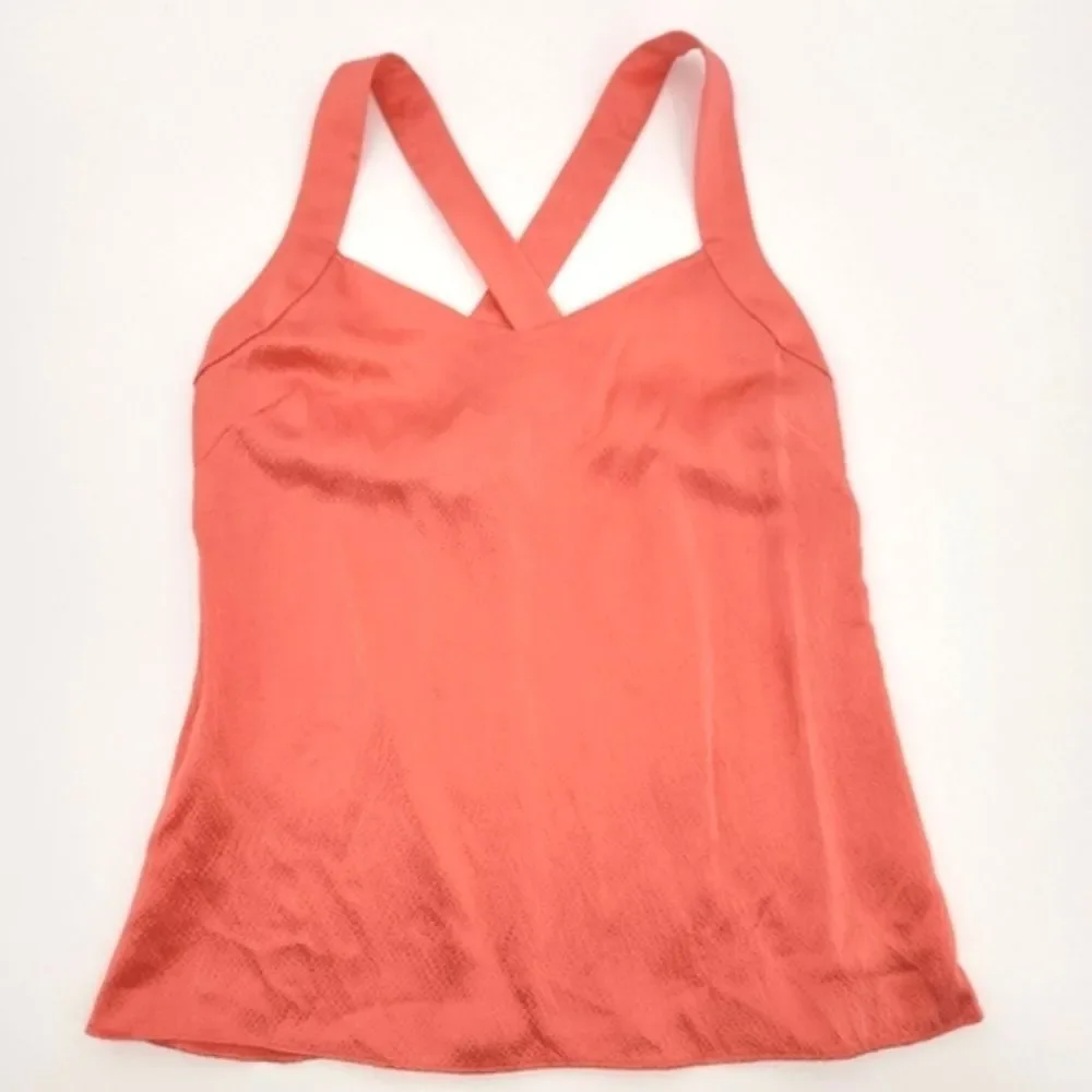 J Crew Amelia Tank Top Womens Size 0 Coral Pink Silk Cross Back Textured Summer